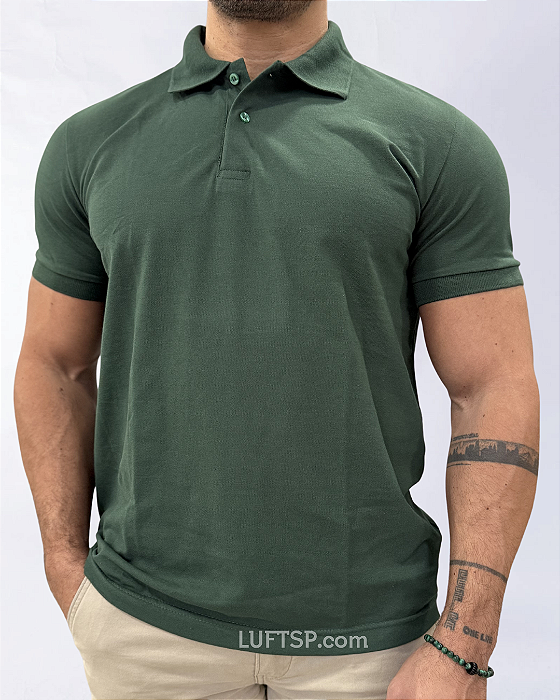 Camisa Polo Premium Verde Musgo Algodão e Elastano