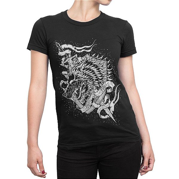 Camiseta Game Of Thrones Brasao Casa Stark Feminina Inverno Geek Sua Loja Geek