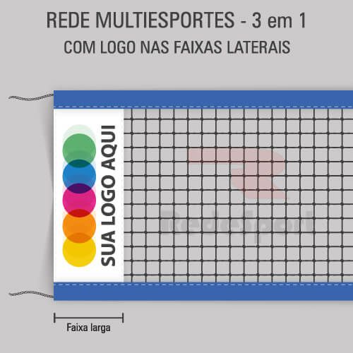 Rede MULTIESPORTES 3 em 1 Personalizada nas LATERAIS (Vôlei + Futevôlei + Beach Tennis)