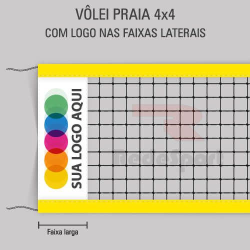 Rede VÔLEI Praia 4x4 Personalizada com Logo nas LATERAIS - 1,00 x 8,50 metros