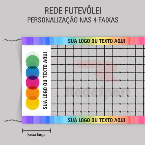 Rede FUTEVÔLEI Personalizada com Logo nas 4 Faixas  - 1,00 x 9,50 metros