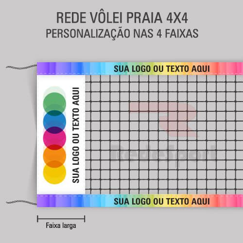 Rede VÔLEI Praia 4x4 Personalizada com Logo nas 4 Faixas - 1,00 x 8,50 metros