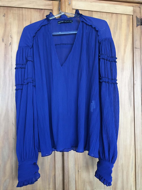 Camisa azul  plissado (M) - Amaro