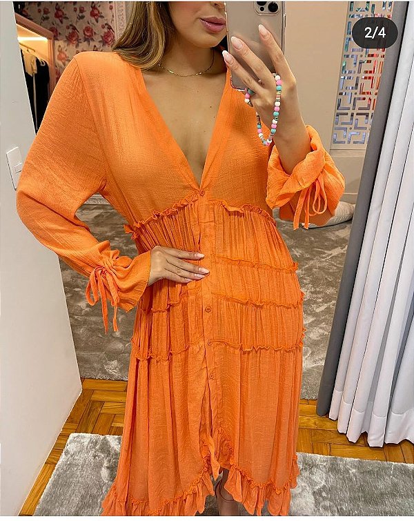 Vestido saída de praia laranja (M) - Lidi Lobato