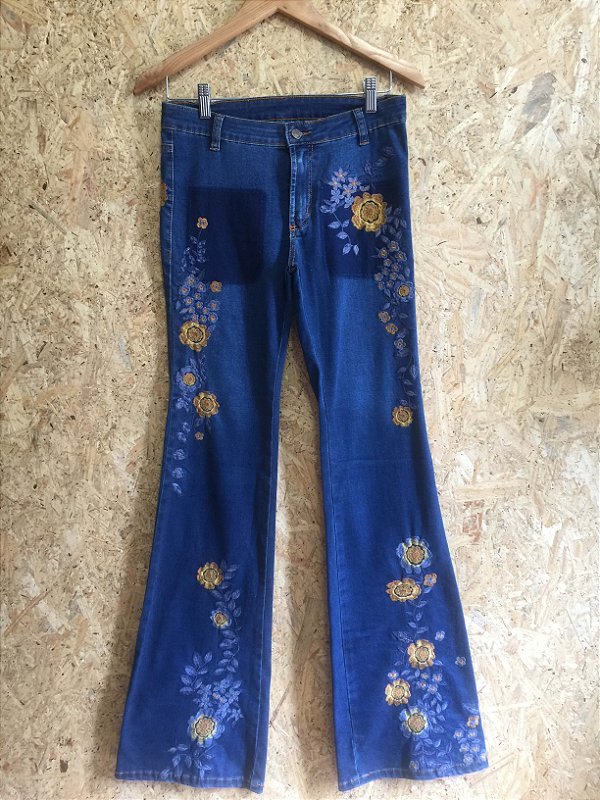 Calça jeans bordado flores (38) - Farm