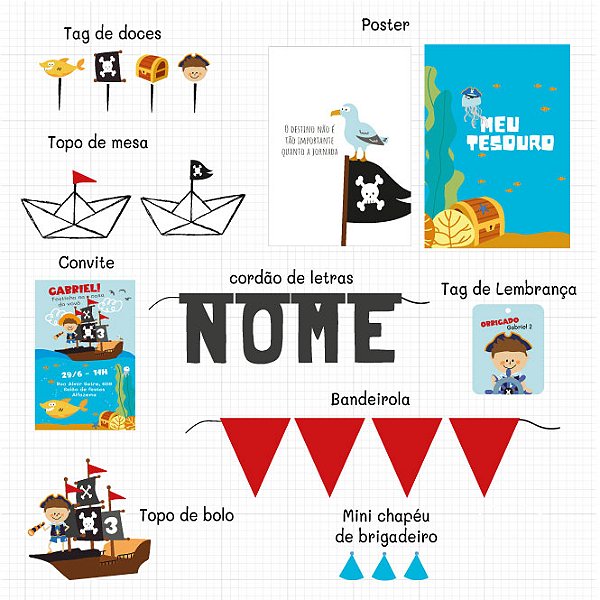 Tema Pirata - Kit de festa digital