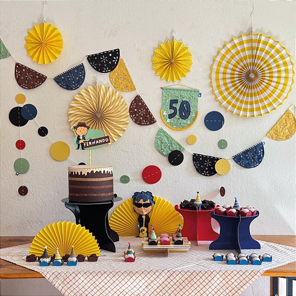 Leque de Papel Decorativo - Amarelo- 6 un.