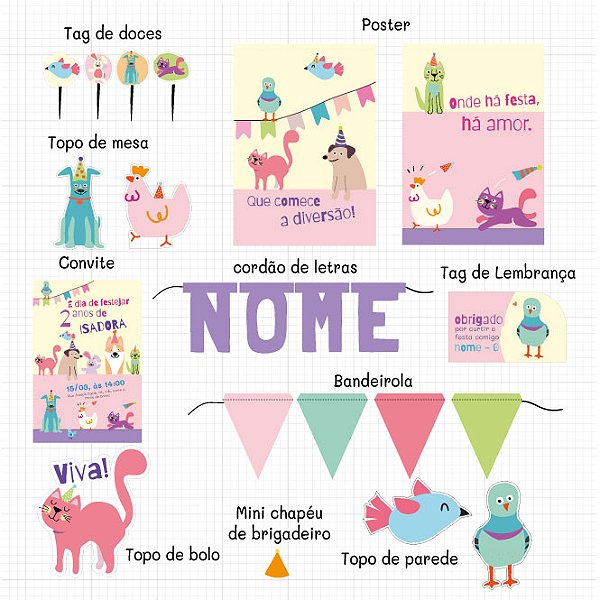 Tema Animais Fofos- Kit de festa digital