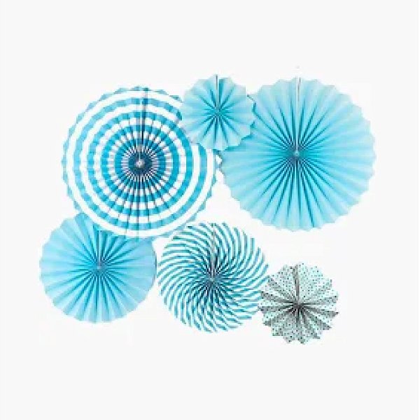 Leque de papel Decorativo cor azul- 6un.