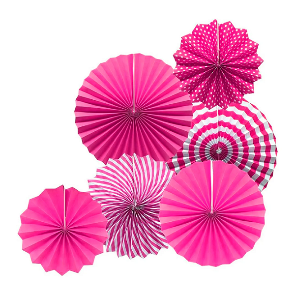Leque de papel Decorativo cor pink- 6un.
