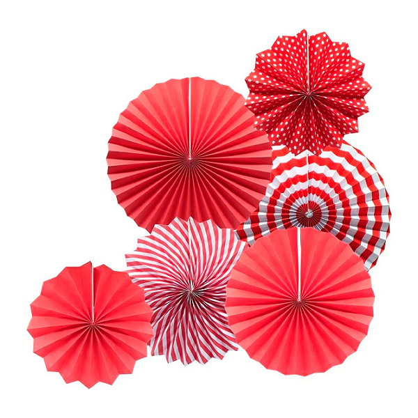 Leque de papel Decorativo cor vermelho - 6un.