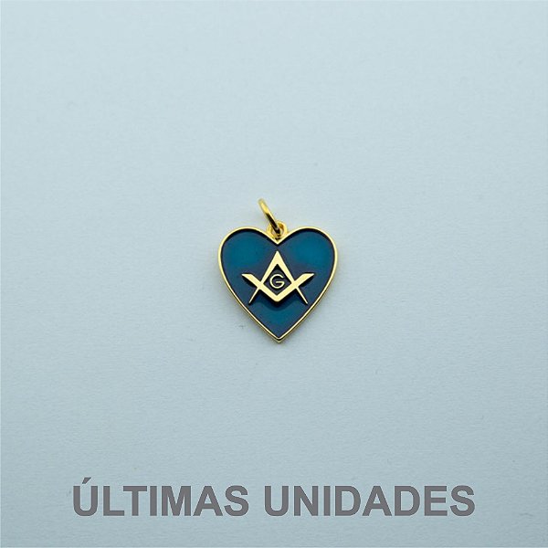 PI-005-A - Pingente Coração Esquadro e Compasso Azul
