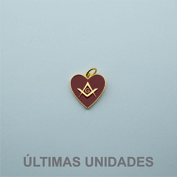PI-005-V - Pingente Coração Esquadro e Compasso Vermelho