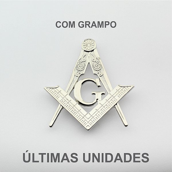 AP-034-N - Aplique Esquadro e Compasso G Maior Niquelado com Grampo - 63x68 mm