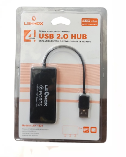 HUB EXTENSÃO DE PORTA USB 4 ENTRADAS 2.0 480MBPS LEY-1830 - LEHMOX