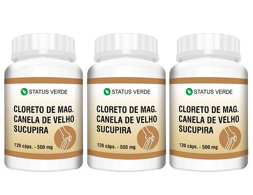 Kit 3 Cloreto de Magnésio Canela de Velho e Sucupira 360 Cáps. - 500mg Status Verde