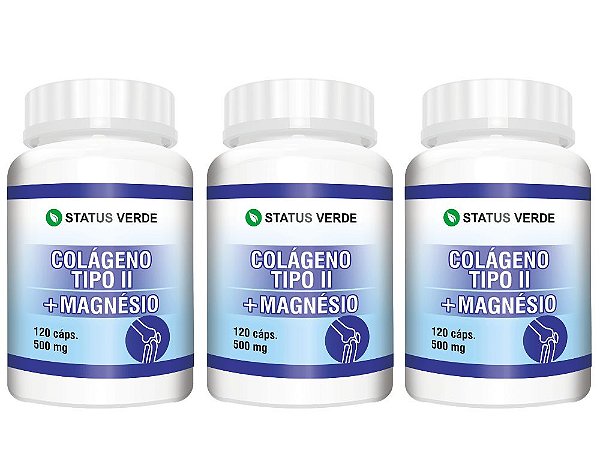 Kit 3 Colágeno Tipo II + Magnésio 360cáps 500mg - Status Verde