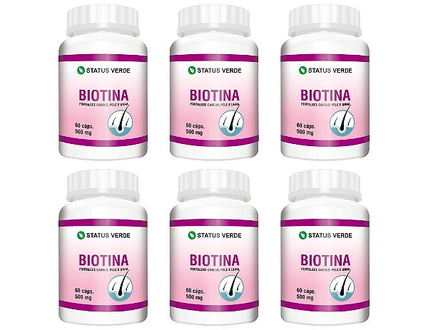 Kit 6 Biotina cabelo,pele e unha 360cáps 500mg - Status Verde