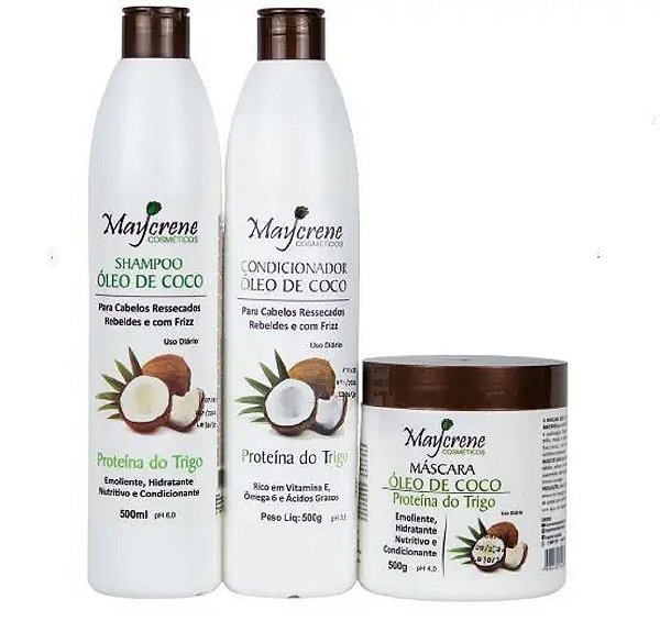 Kit Óleo De Coco Maycrene (Shampoo + Condicionador + Máscara)