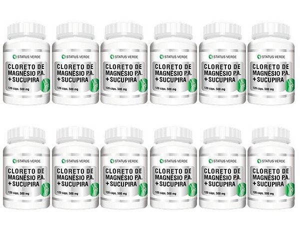 Kit 12 Cloreto de Magnésio P.A + Sucupira 120 Cápsulas cada - Status Verde