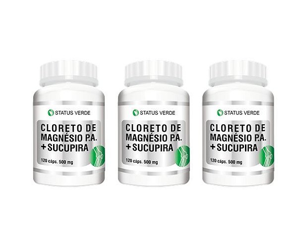 Kit 3 Cloreto de Magnésio P.A + Sucupira 120 Cápsulas cada - Status Verde