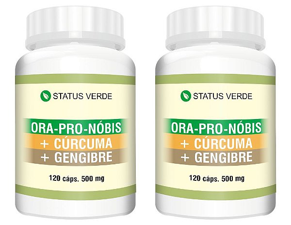 Kit 2 Ora-Pro-Nóbis + Cúrcuma + Gengibre 240Cáps 500mg Status Verde
