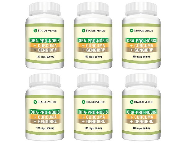 Kit 6 Ora-Pro-Nóbis + Cúrcuma + Gengibre 720Cáps 500mg Status Verde