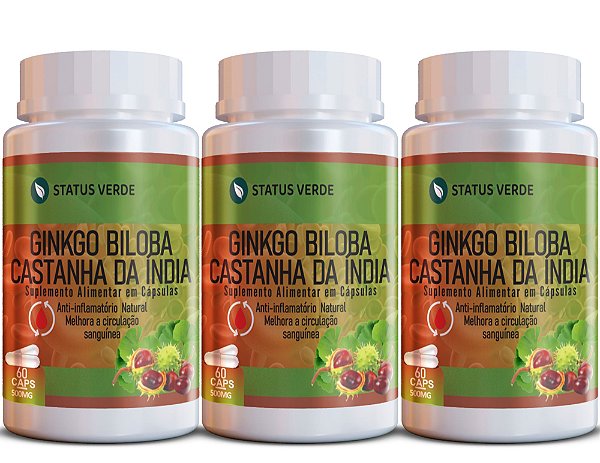 Kit 3 Ginkgo + Castanha da Índia 180Cáps 500mg Status Verde