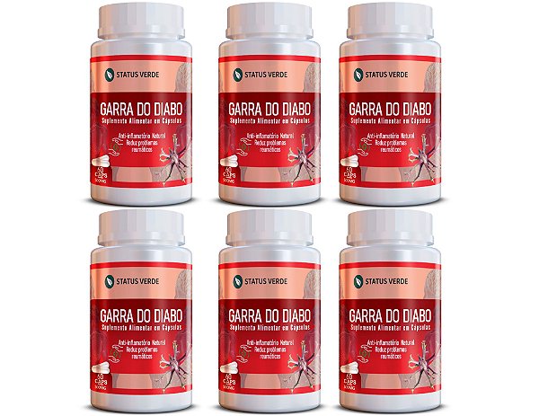 Kit 6 Garra do Diabo 360Cáps 500mg Status Verde