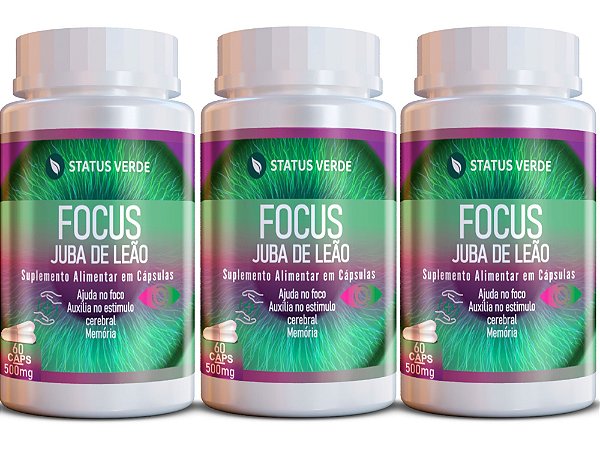 Kit 3 Focus Juba de Leão 180Cáps 500mg Status Verde