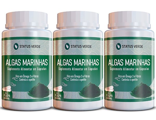 Kit 3 Algas Marinhas 180Cáps 500mg Status Verde