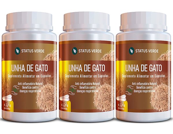 Kit 3 Unha de Gato 360Cáps 500mg Status Verde