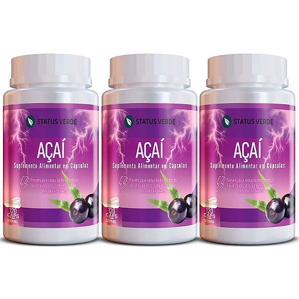 Kit 3 Açaí 360Cáps 500mg Status Verde