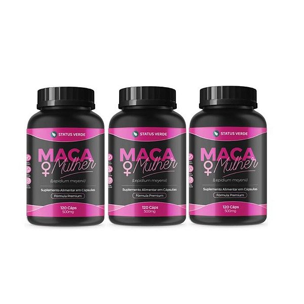 Kit 3 Maca Mulher 360 Cápsulas 500mg Status Verde