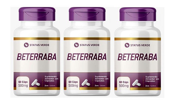 Kit 3 Beterraba 180 Cápsulas 500mg Status Verde