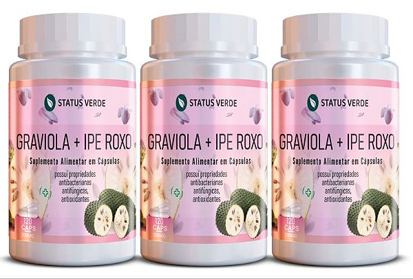 Kit 3 Graviola + Ipê Roxo 360 Cápsulas 500mg Status Verde