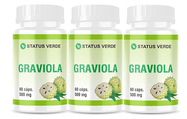 Kit 3 Graviola 180 Cápsulas 500mg Status Verde