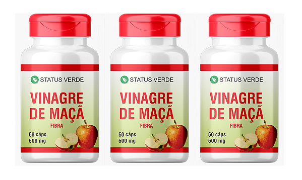 Kit 3 Vinagre de Maçã 180 Cápsulas 500mg Status Verde