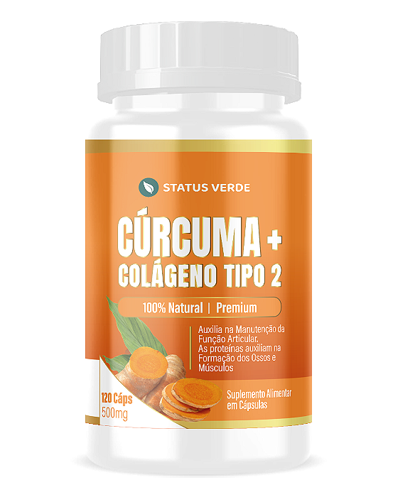 Kit 12 Cúrcuma + Colageno Tipo 2 - 1440 Cápsulas 500mg Status Verde