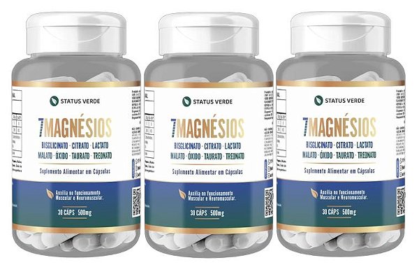 Kit 3 - 7 Magnésios 30 Cápsulas 500mg Status Verde