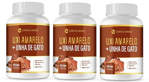 Kit 3 Uxi Amarelo e Unha de Gato 360 Cápsulas  500mg Status Verde