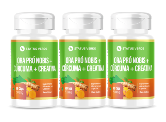 Kit 3 Ora Pró Nobis + Cúrcuma + Creatina 180 Cápsulas 500 mg Status Verde