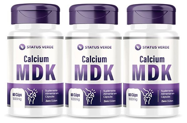 Kit 3 Calcium MDK 180 Cápsulas 1000mg Status Verde
