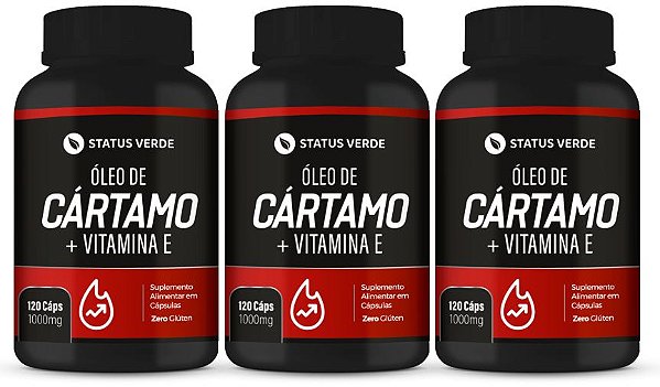 Kit 3 Óleo de Cartámo + Vitamina E 1000 Mg 360 Cápsulas Status Verde