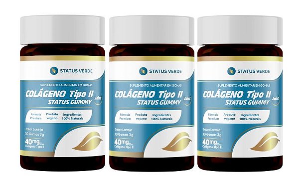 Kit 3 Colágeno Tipo II Status Gummy 40mg 90 Gomas Sabor de Laranja