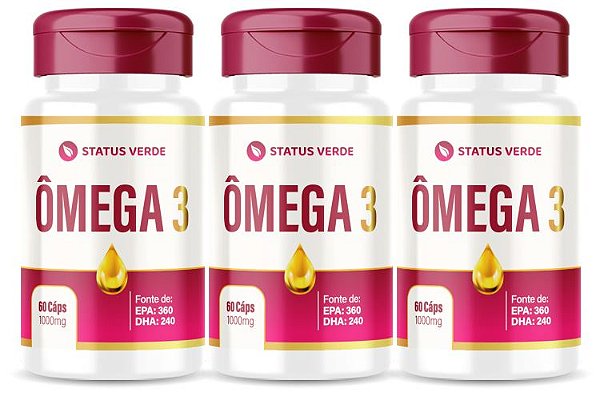 Kit 3 Ômega 3 - 180 Cápsulas 1000mg Status Verde