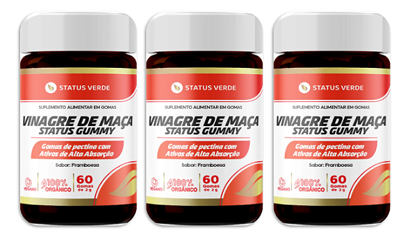 Kit 3 Vinagre de Maçã 180 Gomas 2G Status Gummy Orgânico