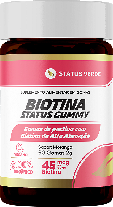 Kit 12 Biotina  60 Gomas 2g Sabor Morango  Status Gummy