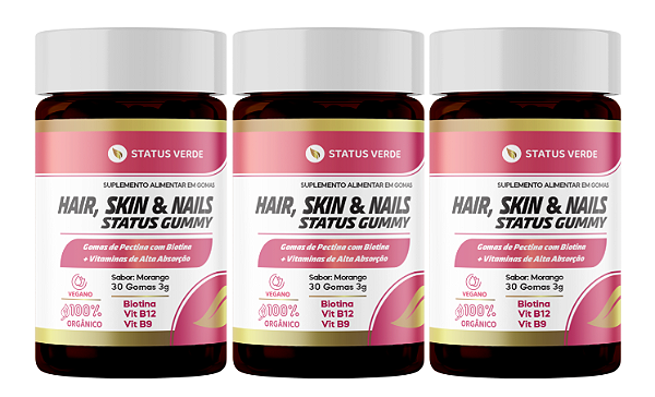 KIT 3 HAIR SKIN & NAILS STATUS GUMMY 30 X 3 GOMAS 3g