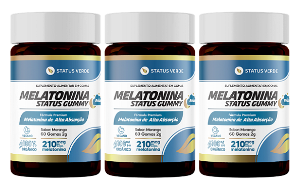 Kit 3 Melatonina Status Gummy 180 Gomas sabor Morango 2g Status Verde